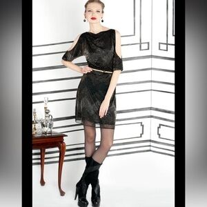 Alice + Olivia Sequined Beaded Cold Shoulder Mini Dress mob wife maximalist S